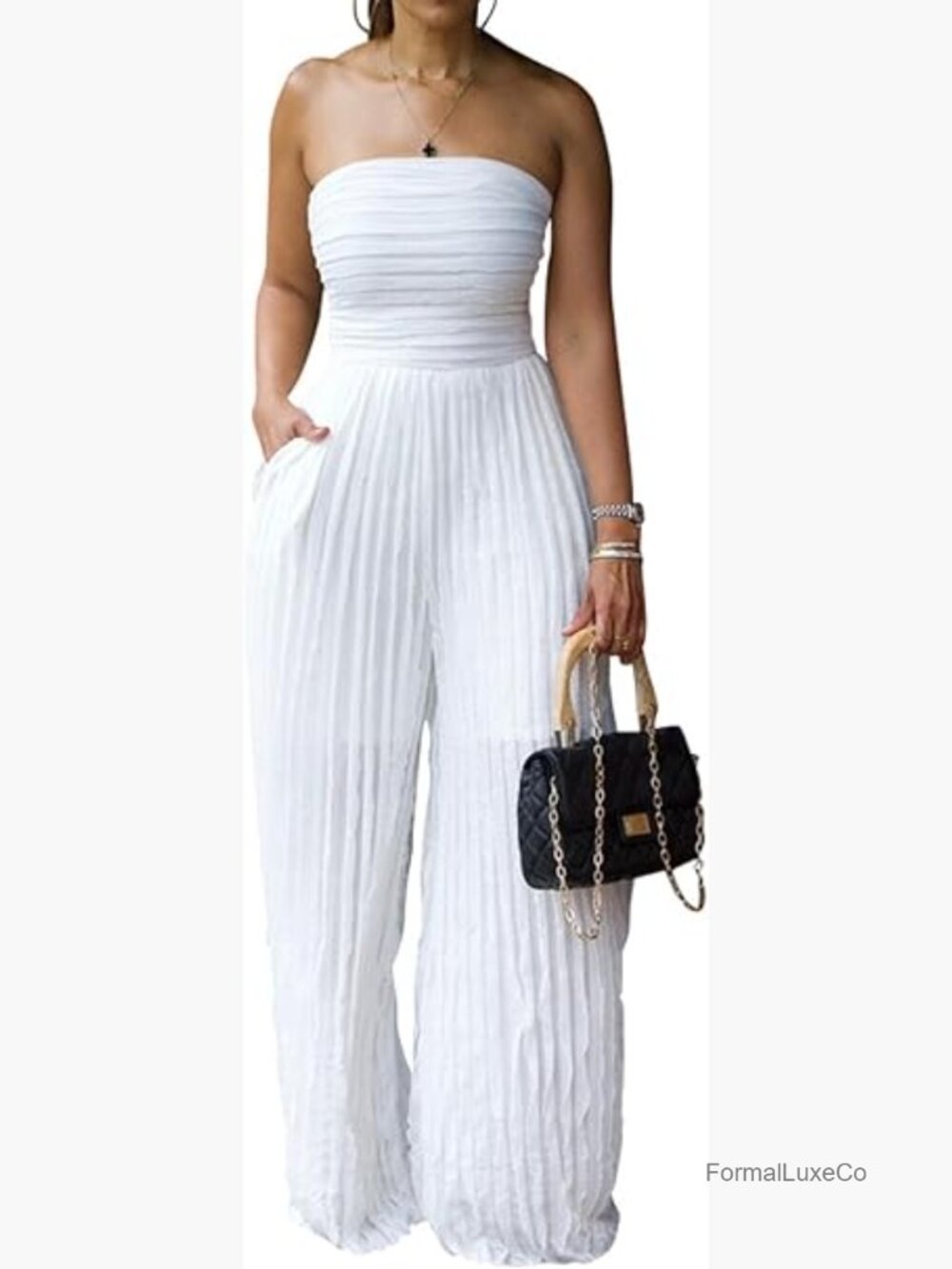 Strapless Tube Backless Jumpsuit Wide Leg Long Pants Romper